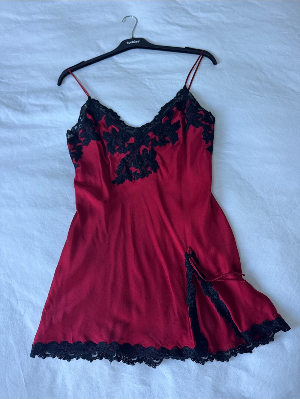 La Perla Red Chemise with Black Lace Trim